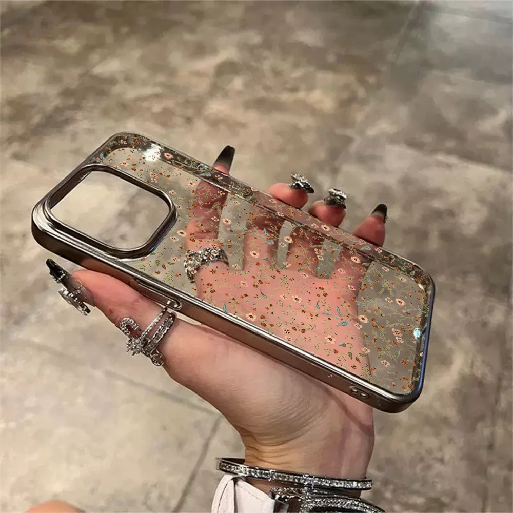 Elegant Floral Transparent Shockproof Phone Case with Plated Accents