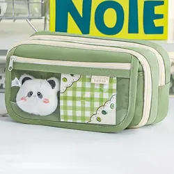Deluxe 9 - Layer Pencil Case with Clear Compartment & Magnetic Button Closure (Green)
