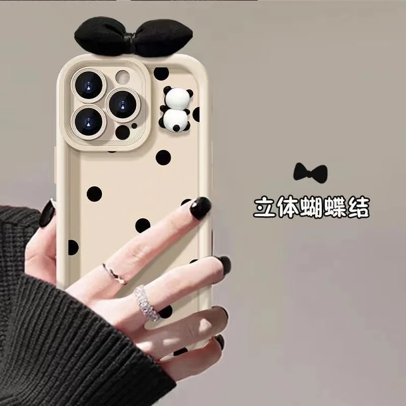 Black Bow 3D Panda Cartoon Anti-Fall Multi-Step Soft Phone Case