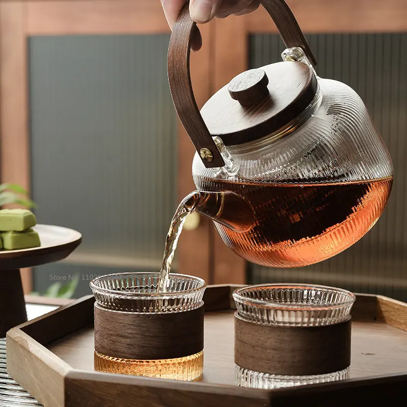 Large-capacity Japanese Stripe Water Pitcher with Handle Cup Set Heat Resisttant Cold Hot Kettle Tea Pot Water Bottle Juice Jug