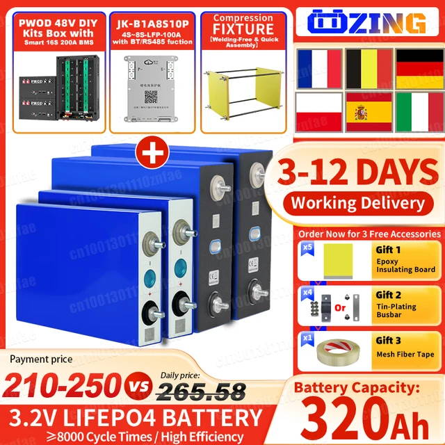 Stock UE 3.2V LiFePO4 320Ah 105ah Batterie Cellule Akku Pack DIY pour VR, Bateau, Camion, Voiturette de Golf, Camping-car, Voiture, Stockage d'énergie solaire électrique 1