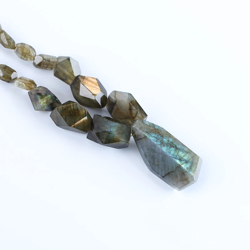 Fine Jewelry Natural Stone Labradorite Necklace Accessories Beads For DIY Jewelry Making 45x22x21mm 11x7x6mm 20.5inch 80g