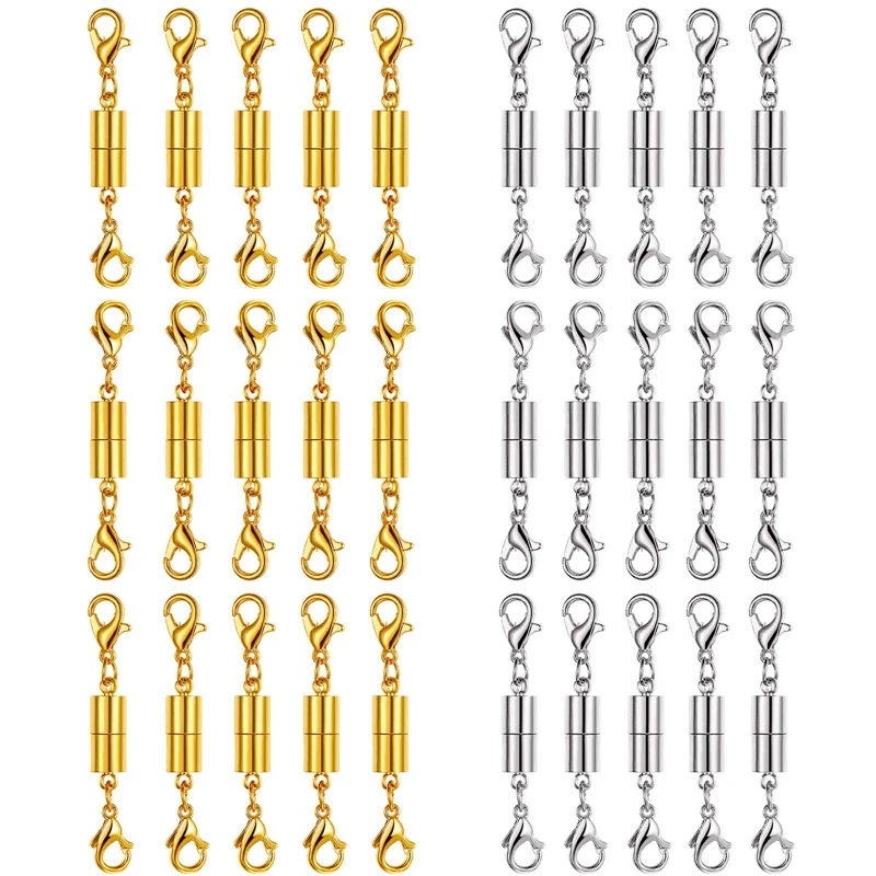 

30Pcs Gold And Silver Necklace Clasps Magnetic Jewelry Locking Clasps And Closures Bracelet Lobster Clasp Connector