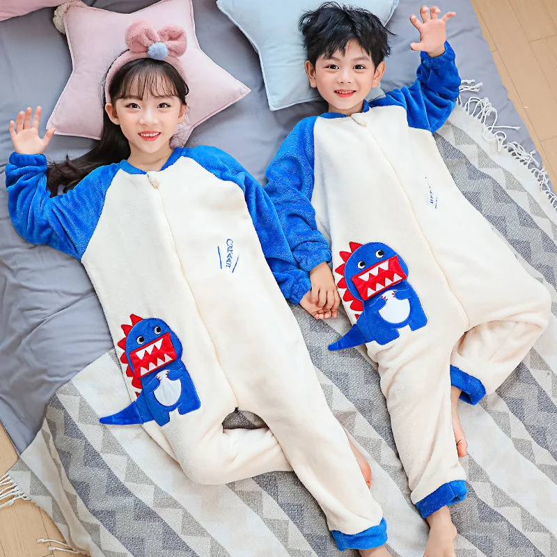 Girls Boys Warm Jumpsuits Children Thicken Flannel Romper Kids Winter Thermal Soft Pajamas Toddler Fleece Homewear Clothing