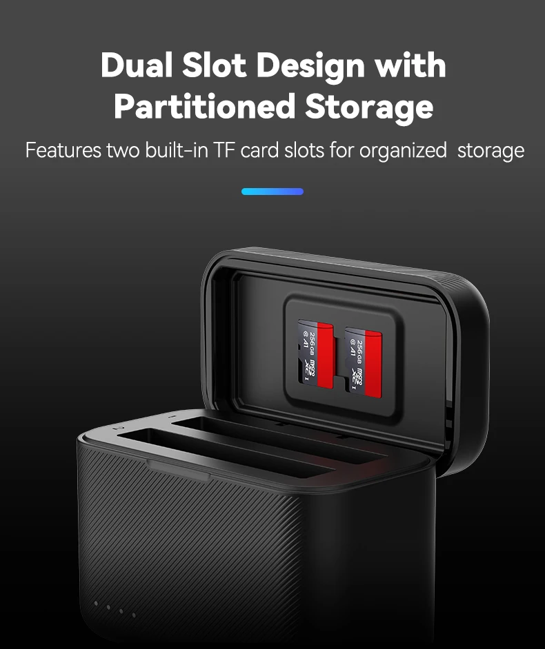 TELESIN For X3 X4 Battery Charger Portable Charging Case TF Card Storage Box Ch