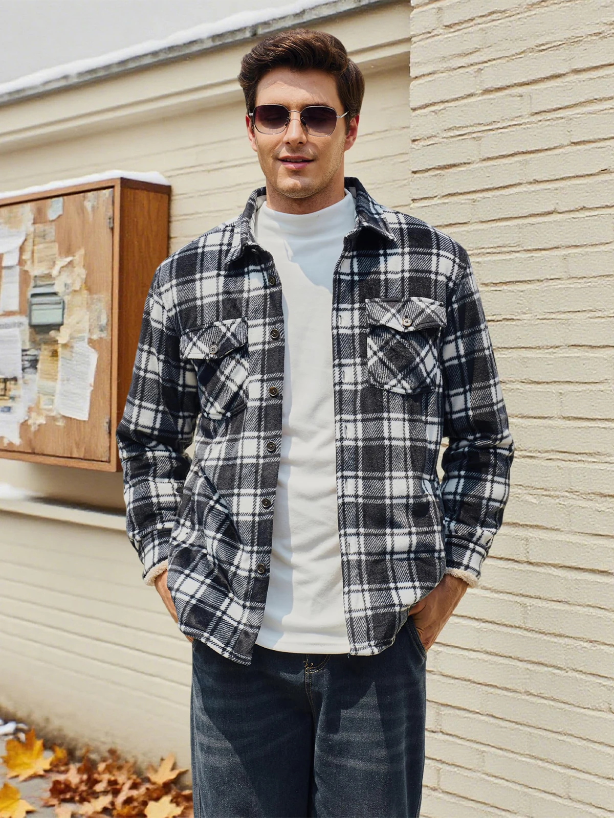 Mens Hoodies MAGCOMSEN Men's Flannel Shirt Fleece Winter Warm Plaid Button Up Casual Shirt Jacket Thickened Sherpa Lined Workwear Plus Size