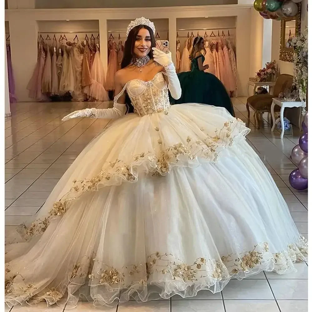 

ANGELSBRIDEP White Quinceanera Dresses Ball Gowns Sweetheart Appliques Mexican Grils Brithday Party Gown Vestidos De Fiesta
