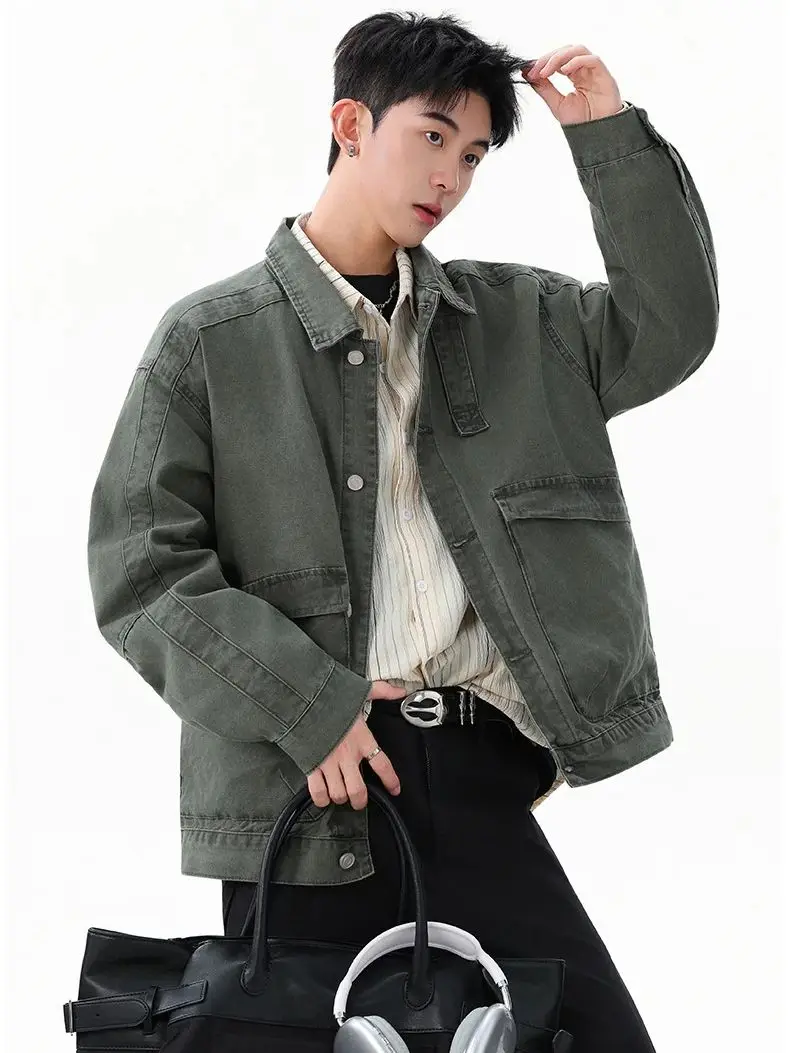 American Vintage Washed Workwear Jacket Unisex Relaxed Fit Casual Outerwear Soft  Versatile