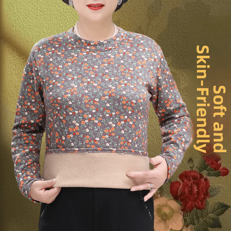 Warm Fce Lined T-irt Top for ly Women Autumn Winter Wear Comfortable Breathable Casual Sle Long Sve round Ne