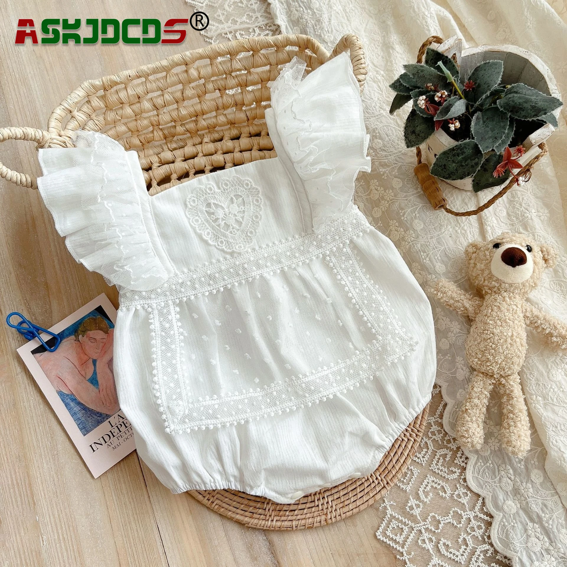 

100% Cotton 0-24M In Summer! Kids Baby Girl One-Piece 2024 Jumpsuits Beautiful Fly Sleeve Embroidery-Perfect for Newborn Toddler