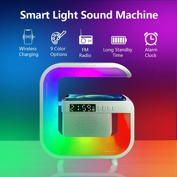 RGB Light Wireless Charger Stand Pad Multi Bluetooth 5.0 Speaker FM Alarm Clorck For iPhone Samsung Xiaomi Fast Charging Station