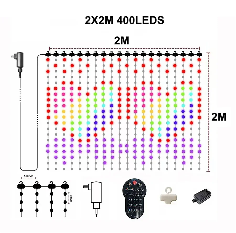 thumbnail image 1 of Guirnalda de luces LED de 3 x 3 m y 400 ledes con control por aplicación inteligente RGB, diseño DIY, cadena de luces navideñas para decoración de festivales, novedad de 2024, 1 of 5