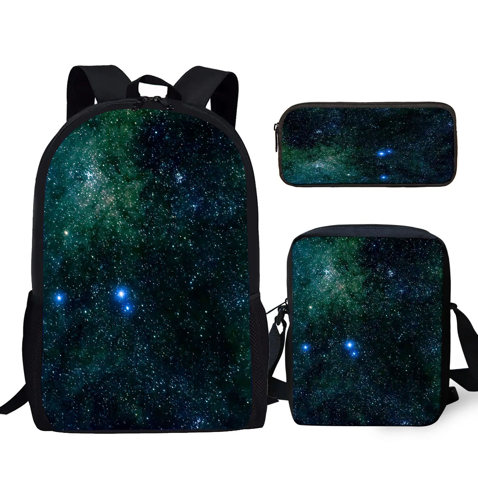 Purple Star/Galaxy Design Durable Large Capacity Backpack Youth Casual Outdoor Travel Bag With Zipper Messenger Bag Pencil Case