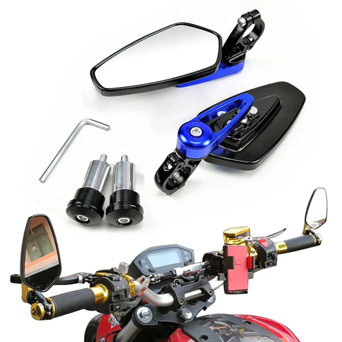

7/8" 22mm Bar End Rear Mirrors Motorcycle Accessories Motorbike Scooters Rearview Mirror Side View Mirrors Motor For Cafe Racer