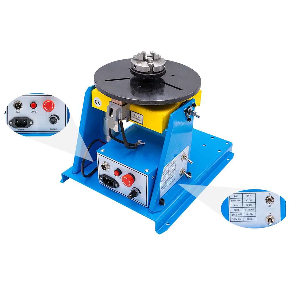 HD-10 10KG Welding Positioner Turntable Mini Rotating Table 110/220V Weld Displacement Small Rotary Work Tables With Chuck 65mm 2
