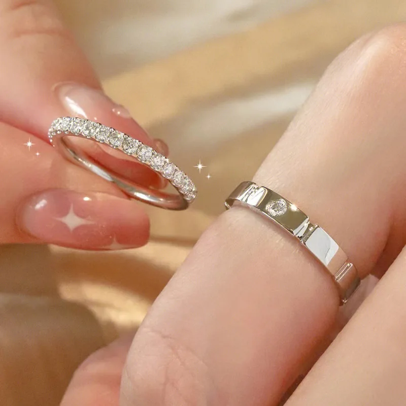 Lycfn 3mm Moissanite Diamond Couple Rings Set 100% 925 Sterling Silver Promise Propose Ring Wedding Eternity Band for Women Men