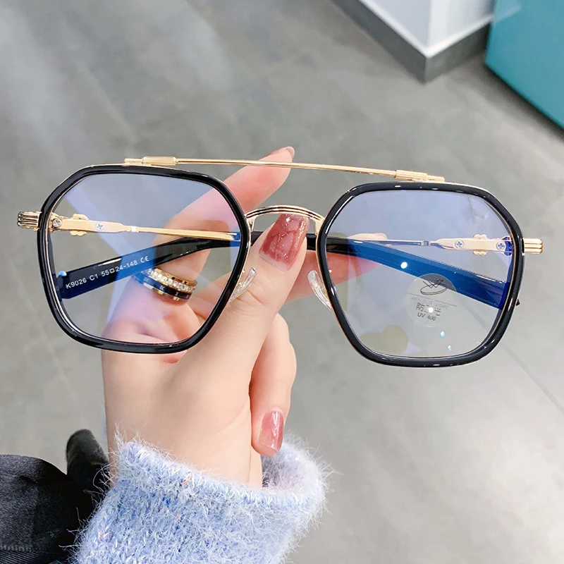 Metal Anti-Blue Light Reading Glasses Men Oversized Square Computer Blue Light Blocking Eyeglasses Finished Hyperopia Eyewear 3