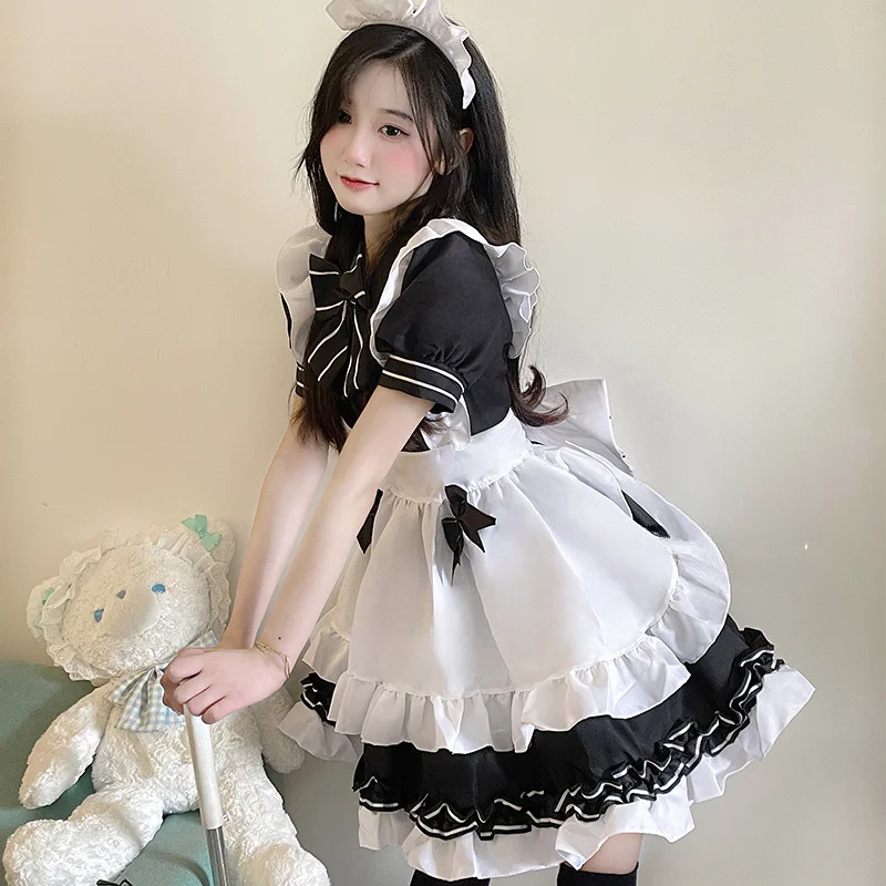 Plus Size Cosplay Monogatari Black & Pink Maid Costume Dress Set