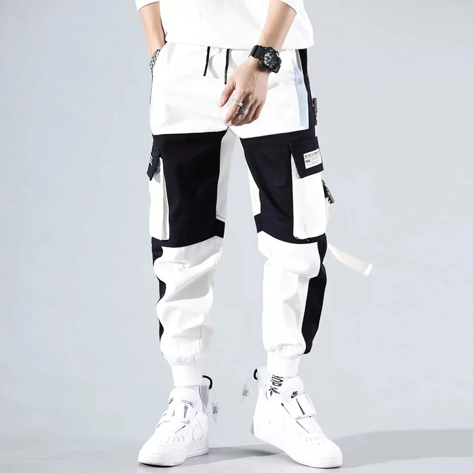 

TPJB Streetwear Spring Casual Men's Pants Cotton Harem Ribbons Joggers Men Patchwork Fashion Ankle Length Jogger Pants For Boys