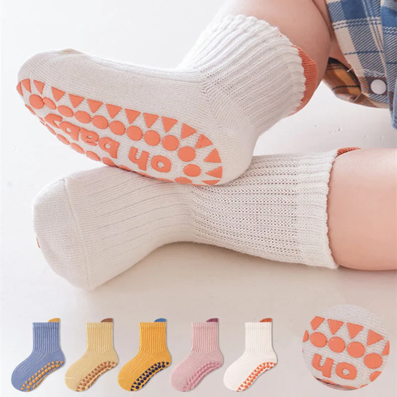 3Pairs/Lot Cotton Baby Anti-slip Socks For Boys Girls Low Cut Floor Kids Toddler Sock With Rubber Grips Socken For 0-6Years 2
