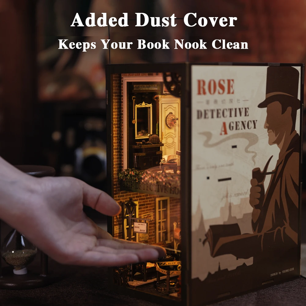 Cutebee DIY 3D Puzzle Wooden Book Nook Kit Dollhouse Bookshelf Building Miniature Booknook Toys Gifts Rose Detective Agency