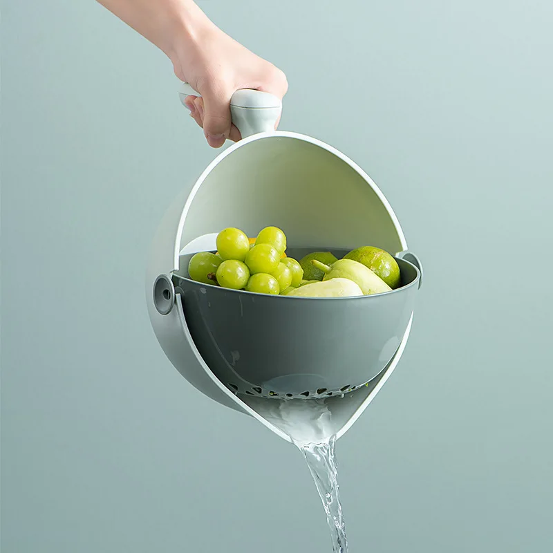 

2-in-1 Vegetable Fruit Washing Rotating Colander Drain Basket With Handle, Colander For Kitchen Fruit Vegetable Cleaning Gadgets