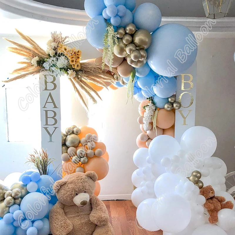 

White Maca Blue Happy Birthday Party Wedding Backdrop Free Shipping Latex Events Cream Peach Balloon Arch Baby Shower Decoration