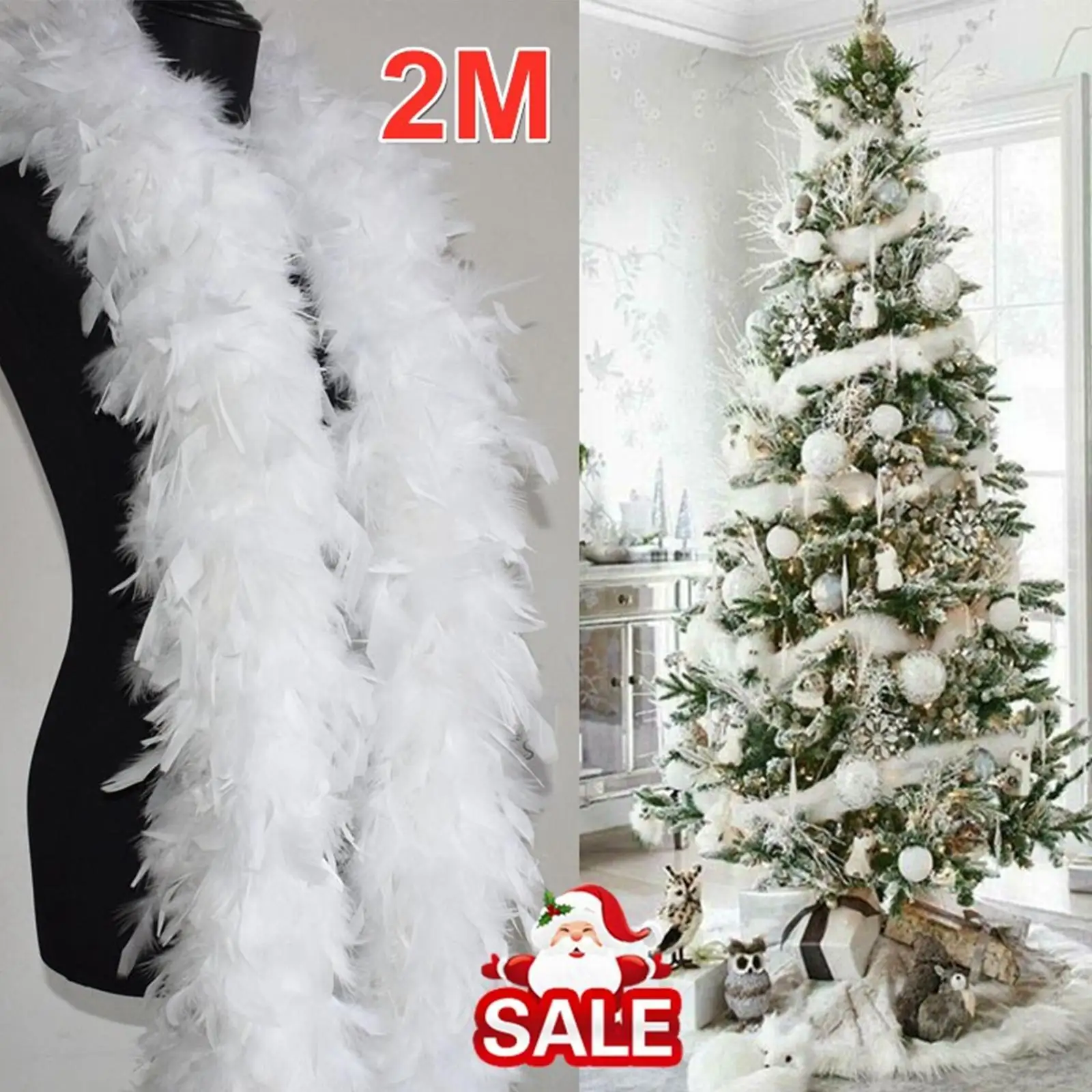 

2m Feather Boa Christmas Tree Decoration Garland Wreath Feathers White Feather Scarf Clothes Dress Transformer New Year 2024