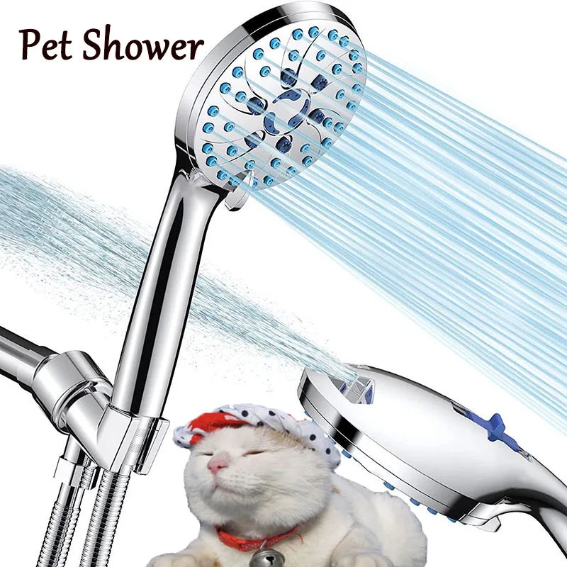 애완 동물 샤워헤드 조절 가능 고압, 5 가지 모드, 개 고양이 청소 용품, 2 속도 스프레이건 마사지 필터, 애완 동물 샤워 수도꼭지