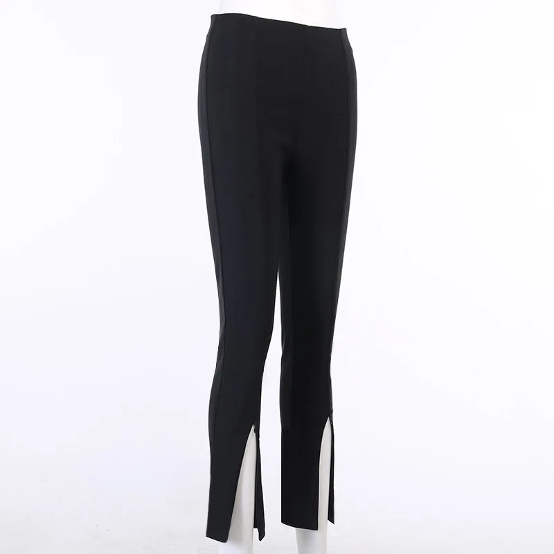 Ggbaofan Fashion Sexy Black High Waist Zipper Split Pants For Women Summer Skinny Femme Pantalon Streetwear Slim Trousers cropped leggings