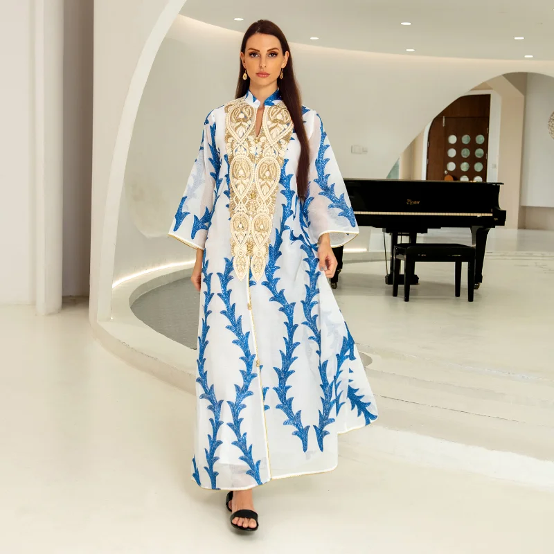 2023 Middle East Muslim Robe Costume Gorgeous Banquet Dress Abaya Femme Double Stitching Embroidery Türkiye Loose Dress