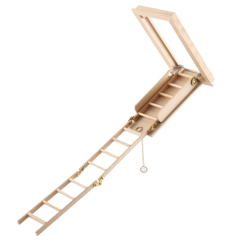 1:12 Mini Modern Miniature Furniture Folding Attic Stairs Doll House Decoration 4
