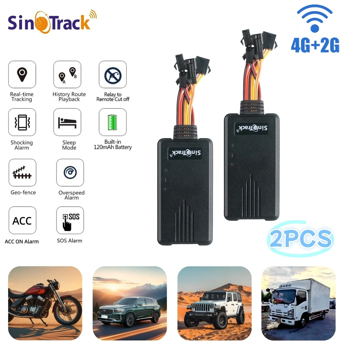 SinoTrack 2Units ST-906L 4G GPS Tracker for Car Vehicle Truck Tracking Device with Cut Off Oil Free APP Car Anti-Theft