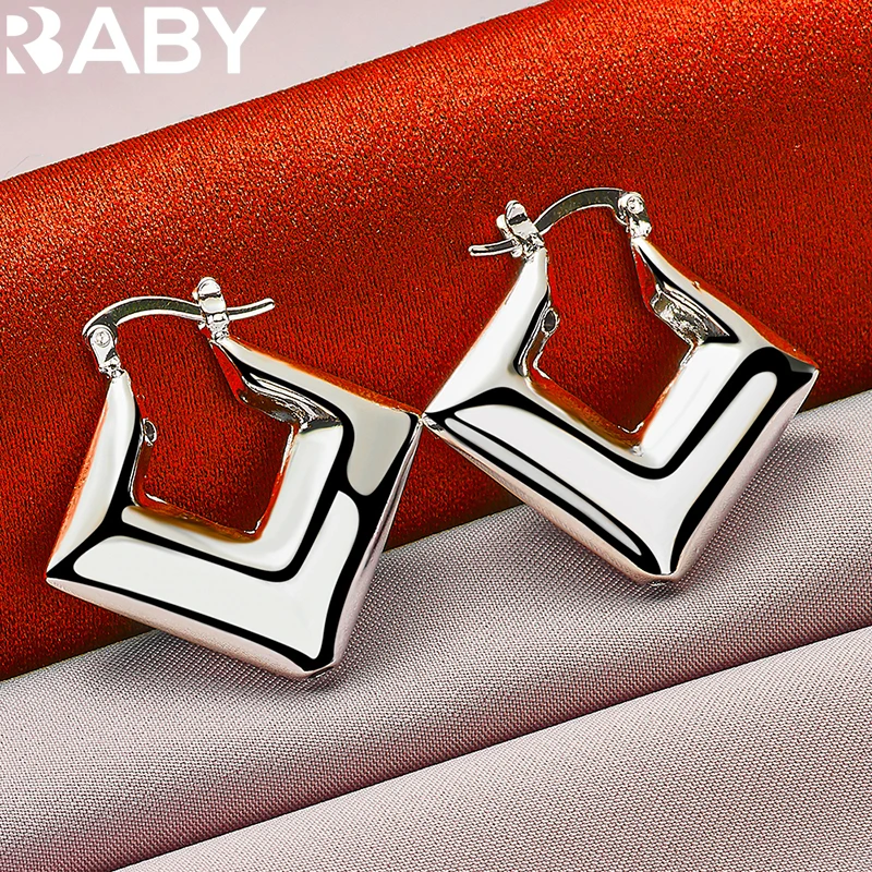 

925 Sterling Silver Earrings For Women 30mm Geometry Square Hoop Earring Wedding Party Accessories Fashion Jewelry Charm Gift