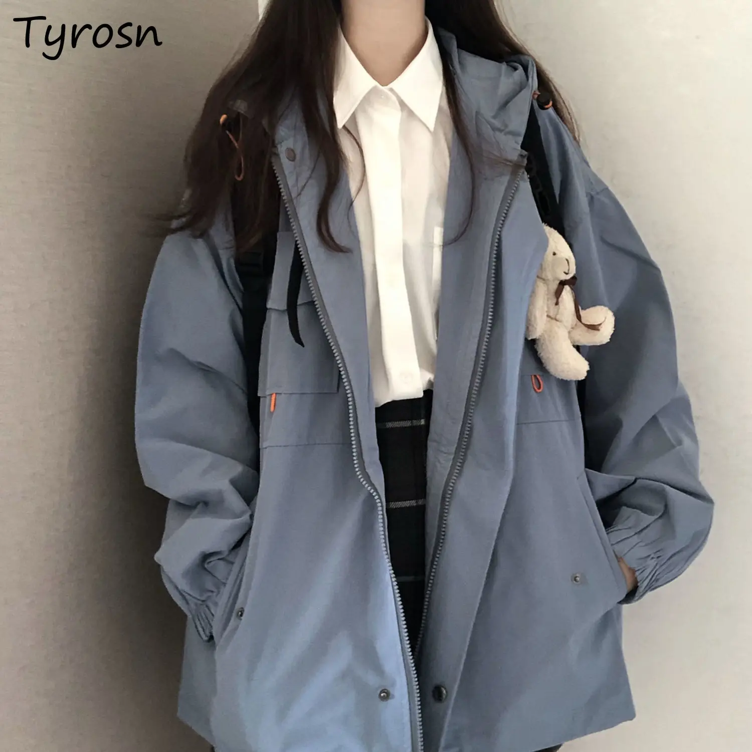 

Jackets Women Solid Hooded Casual Korean Style Cargo Jacket Loose Spring Autumn Coats Chic Student Harajuku Ins Cloth Streetwear