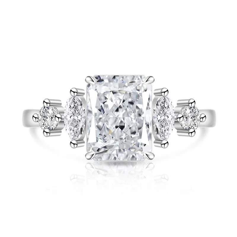 Elegant 925 Sterling Silver Zircon Square Ring, Adjustable Open Band, Luxury Fine Jewelry for Women, Perfect Party Gift