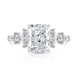 Elegant 925 Sterling Silver Zircon Square Ring, Adjustable Open Band, Luxury Fine Jewelry for Women, Perfect Party Gift (White)