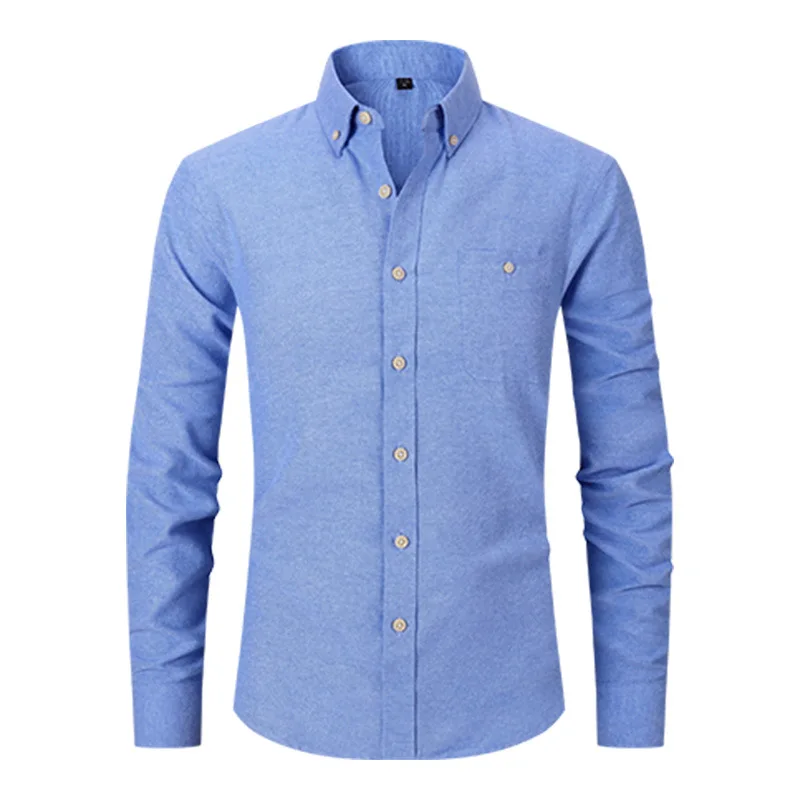 

Korean Fashion Men Long Sleeve Oxford Shirts White Blue