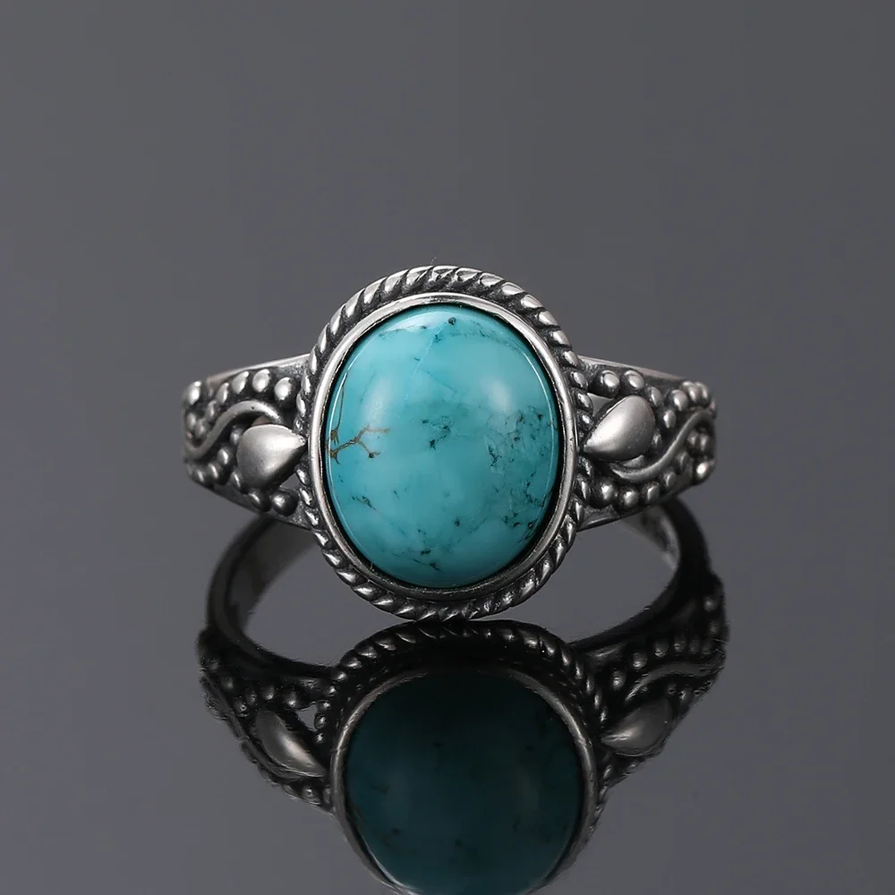 S925 Sterling Silver Oval Natural Turquoise Rings for Men Women Silver Fine Jewelry silver rings silver ring