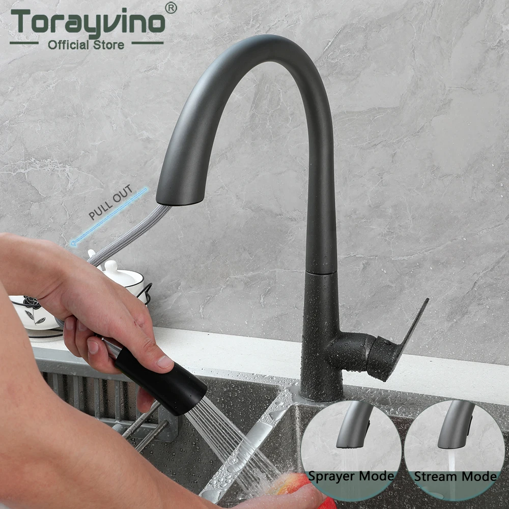 Torayvino Pull-Out Kitchen Faucet 1 Purpose Splash Proof Sink Faucets Stream Sprayer Head Crane 360 Rotation Mixer Water Tap