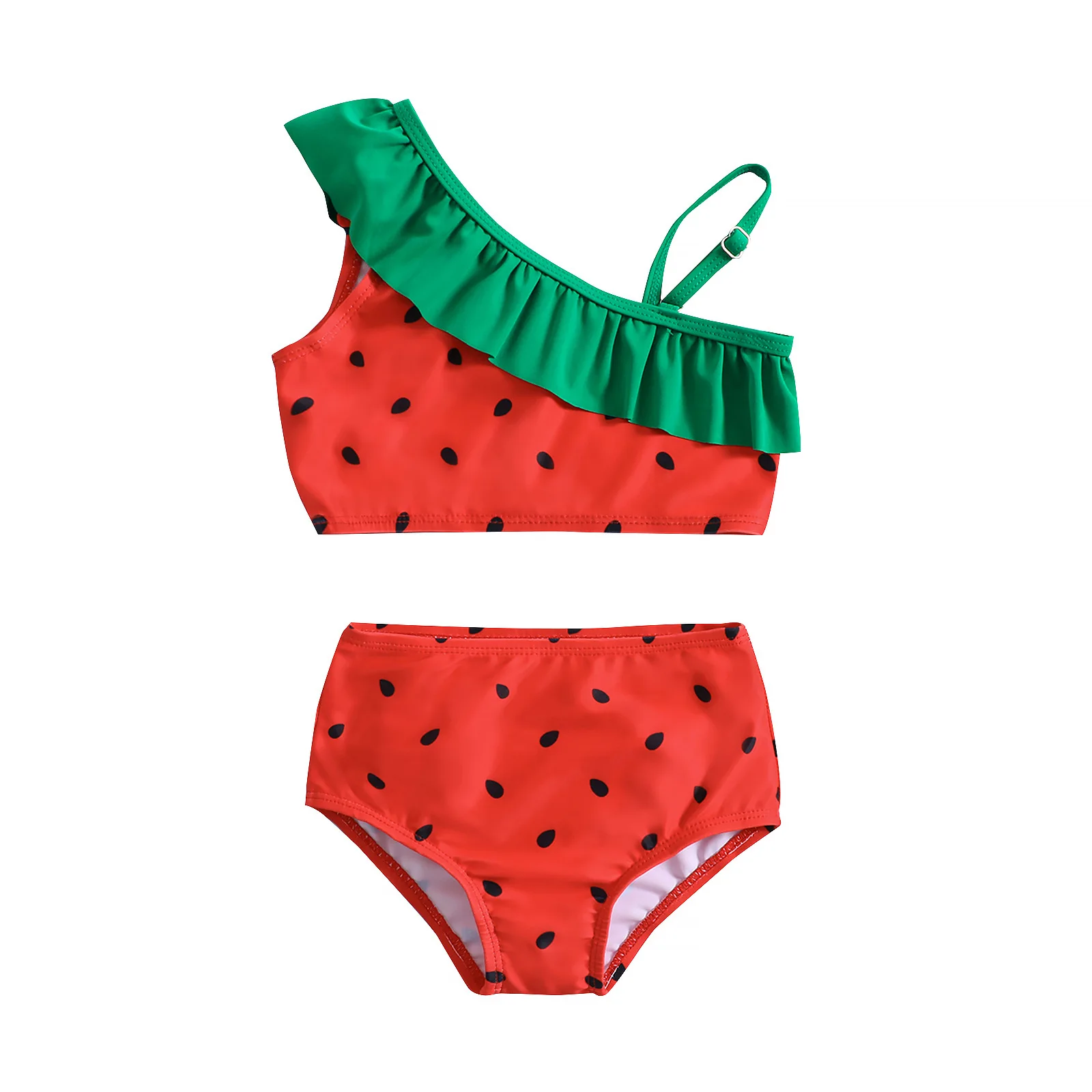 Watermelon Swimwear Two Piece Swimsuit for Girls Baby 18-24M Toddler Children 2-7Y Beach Bathing Suit One Shoulder Ruffle Straps