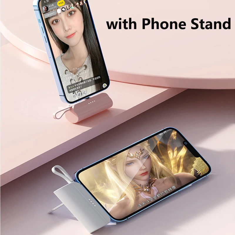 5000mAh Capsule Mini Power Bank Phone Holder Portable Charger Powerbank for iPhone Samsung Huawei Xiaomi External Spare Battery 4