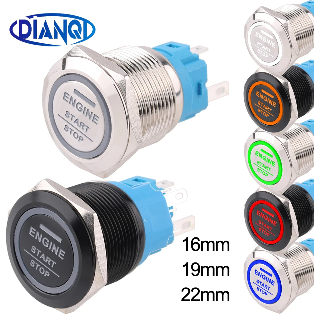

16/19/22mm icon Momentary Red12V220V Engine Start Stop design Metal Push Button Switch Car Boat Symbols Lamp LED Reset Auto Boat