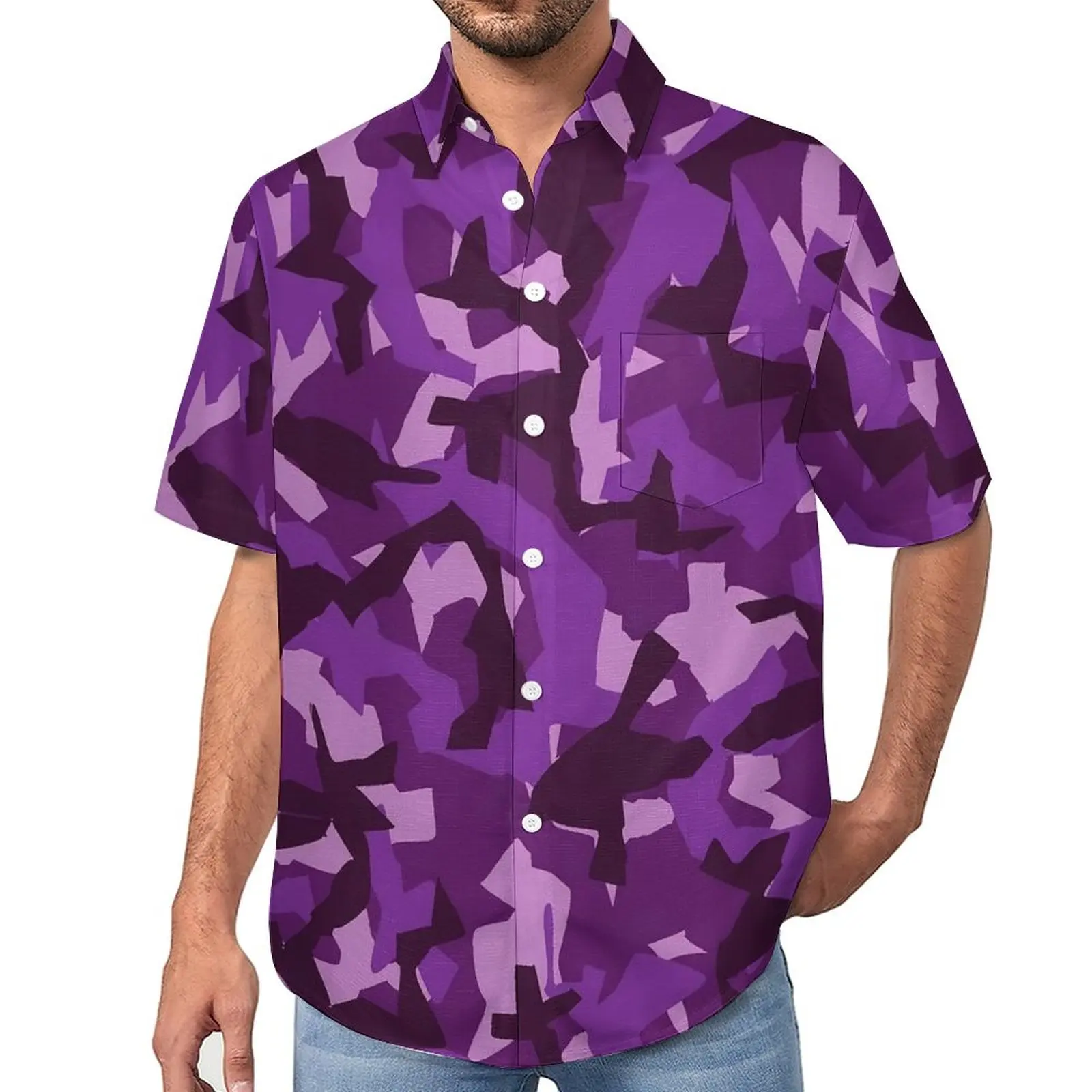 

Army Camo Vacation Shirt Purple Camouflage Hawaiian Casual Shirts Men Y2K Blouses Short Sleeve Graphic Top Plus Size