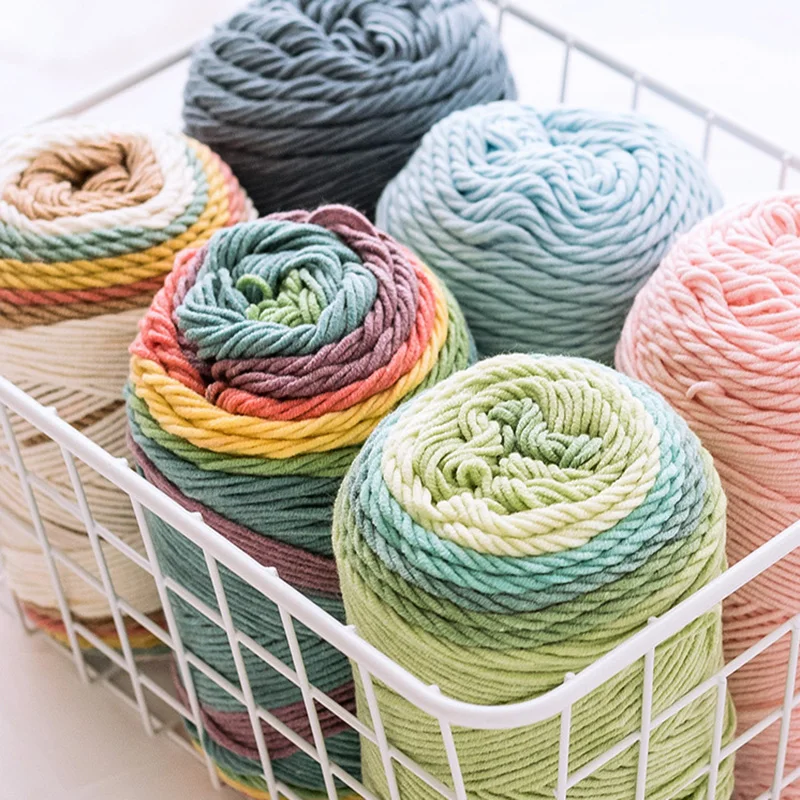 Cotton Yarn 1pc 5-strand Milk Cotton Segment Dyed Rainbow Hand Woven Wool Scarf Pillow Blanket Material Wool