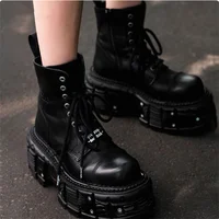 Punk Style Women Boots Lace-up Heel Height Platform Shoes Woman Gothic Ankle Rock Boots Metal Decor Man And Woman Sneakers 2025 - Image 3
