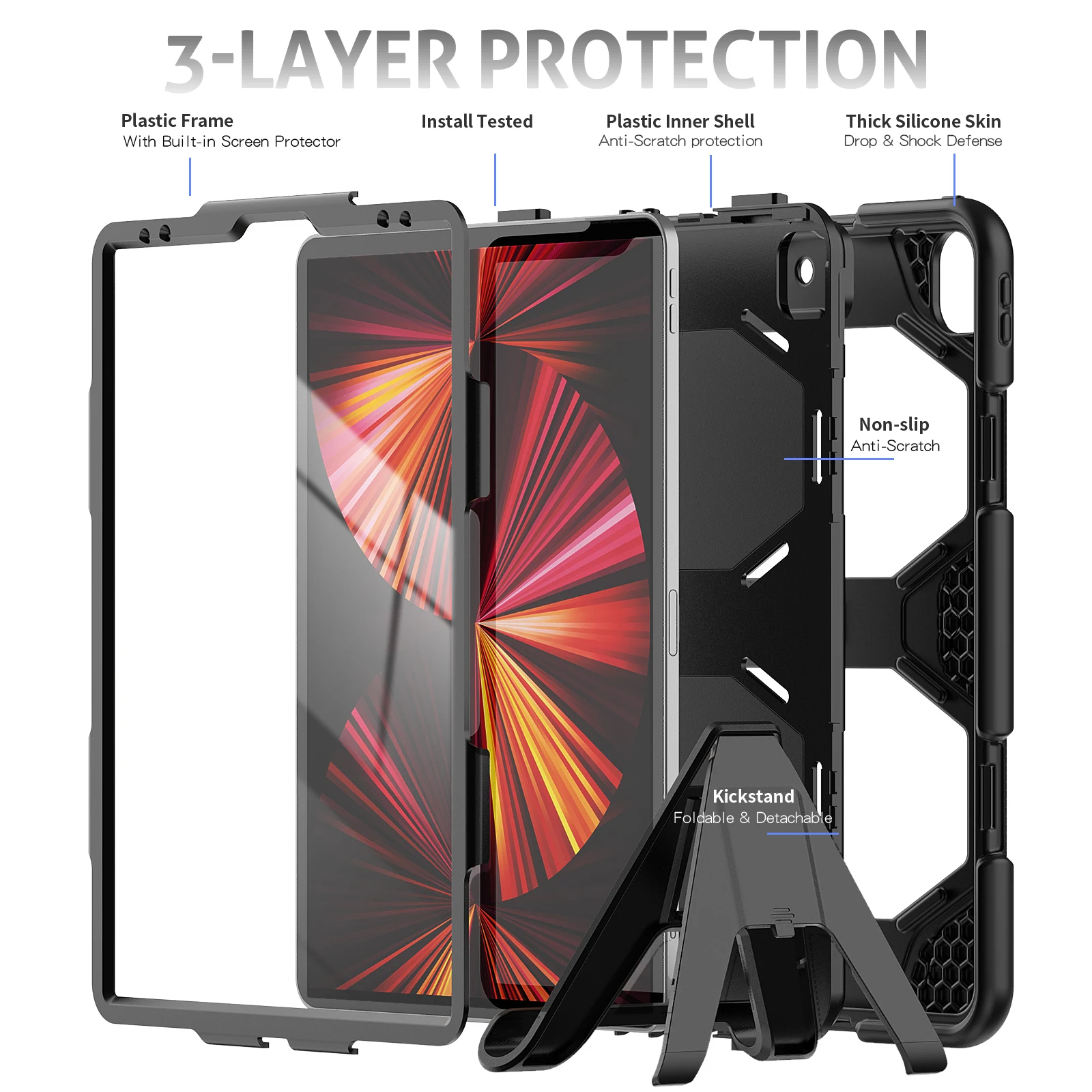 Resistente Case Ipad para Apple Ipad Pro 12.9 Polegada 360 Corpo Inteiro à Prova de Choque Proteção Capa 12.9 Kickstand Protetor de Tela Filme - Imagem 5