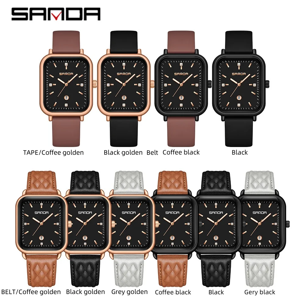 SANDA 1134 Women's Square Quartz Watch Black Fashion Crystal Waterproof Date Pointer Wristwatches for Ladies Watches Gift 3