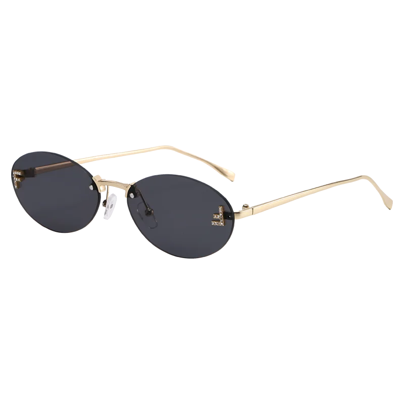 Motorcycle Rectangle Fashion Elegant Oval Sunglasses Male Letter "F" Rimless Sunglasses Female Travel Driving Goggles Unisex