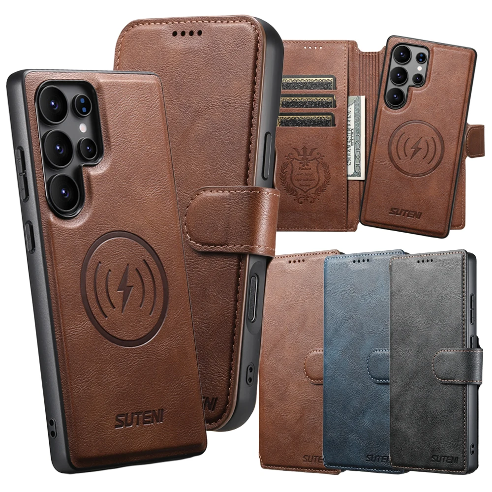 Premium 2-in-1 Flip Leather Wallet Case with Magnetic Card Holder & Wireless Charging Compatibility